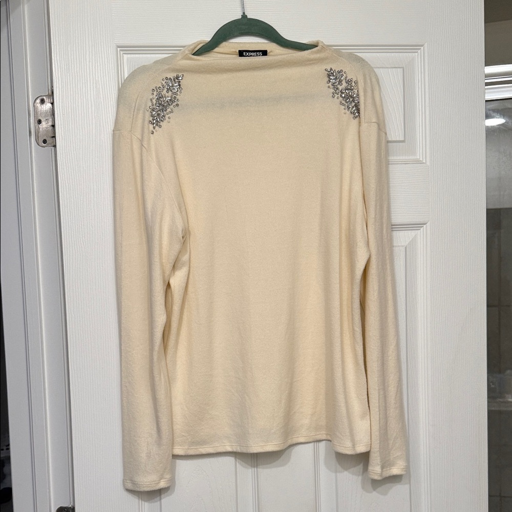Express Ivory Long Sleeve Top with Metallic Details